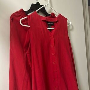 Red silk top and pants